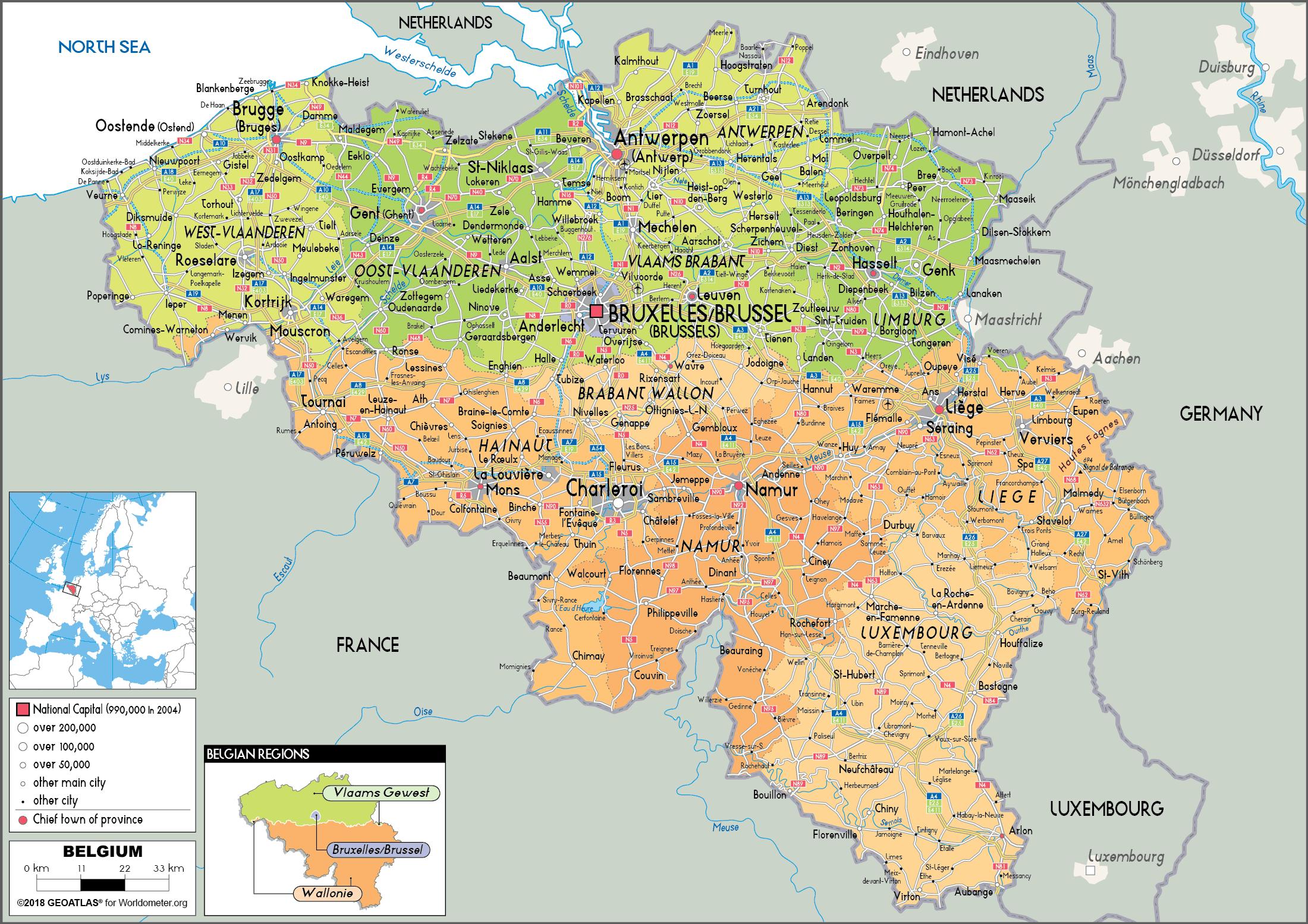 Carte des villes de Belgique - Carte des villes de Belgique (Europe de ...