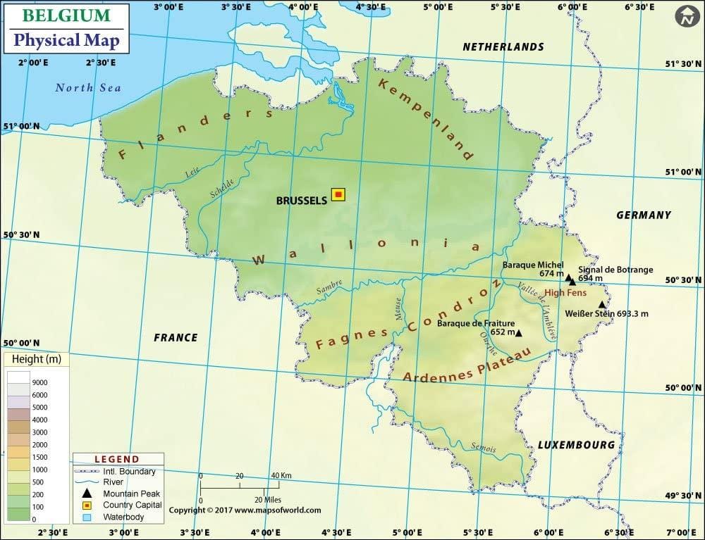 Carte de la Belgique élévation