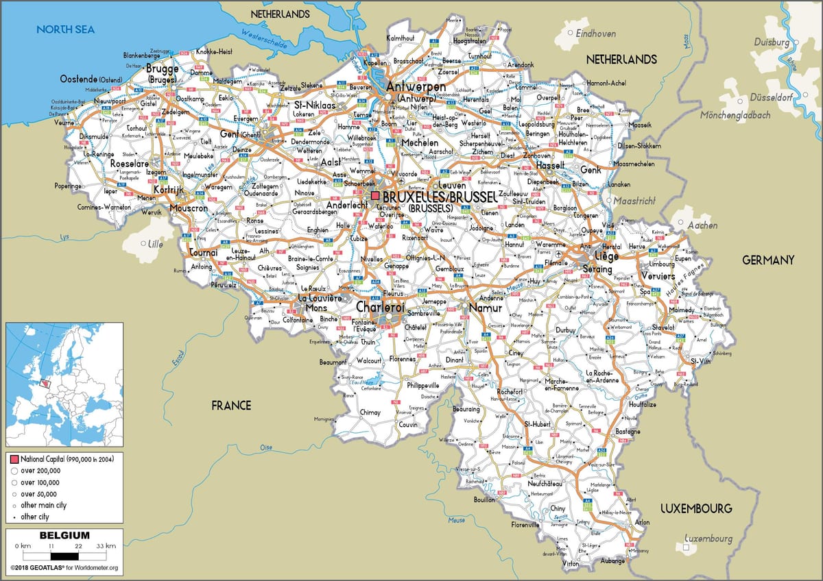 Carte de la route de la Belgique